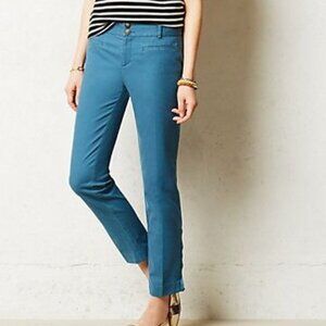 ANTHROPOLOGIE Charlie Trousers Ankle Mid-Rise Teal Pants With Leg Zippers